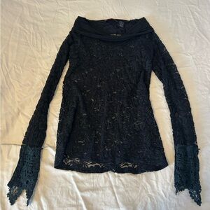 BKE Black Lace Longsleeve XS Whimsigoth Dark Romantic Witchy Vamp Layering Y2K